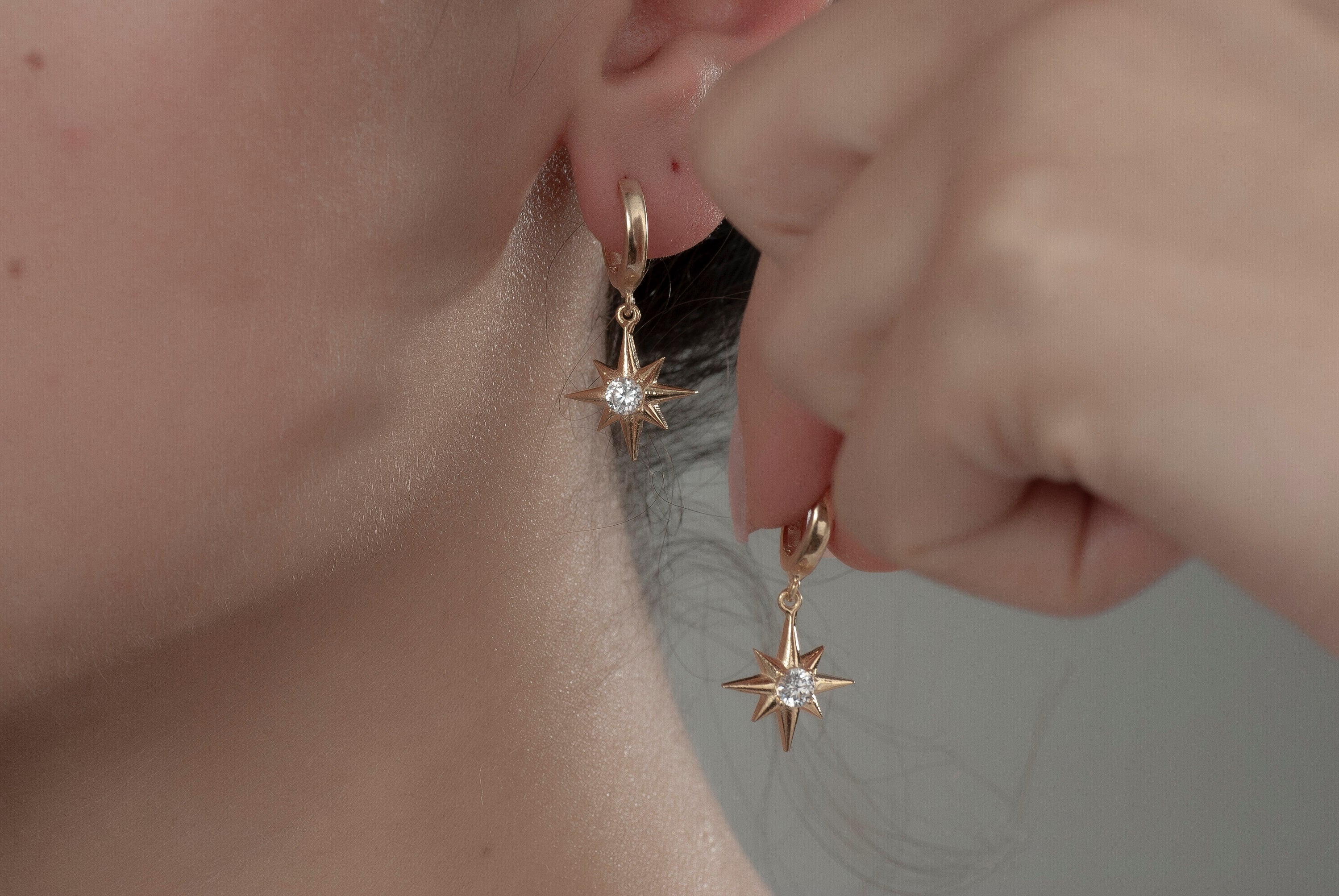 Sterling Silver Star Drop Earrings, Diamond Star Earrings, Bridal Earrings, Pearl Jewellery, Mothers Day Gift, Star Dangle Earrings
