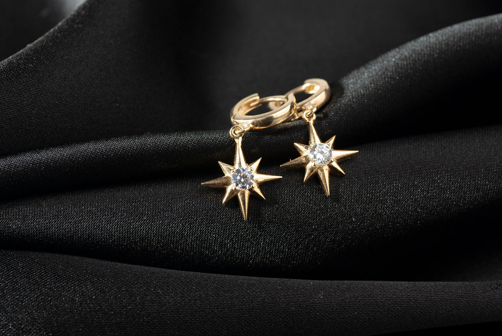 Sterling Silver Star Drop Earrings, Diamond Star Earrings, Bridal Earrings, Pearl Jewellery, Mothers Day Gift, Star Dangle Earrings