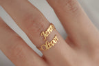14K Gold Double Name Ring, Two Name Ring, Gold Couple Name Ring, Best Friend Gift, Personalized Ring for Women,Dainty Name Ring, Custom Ring