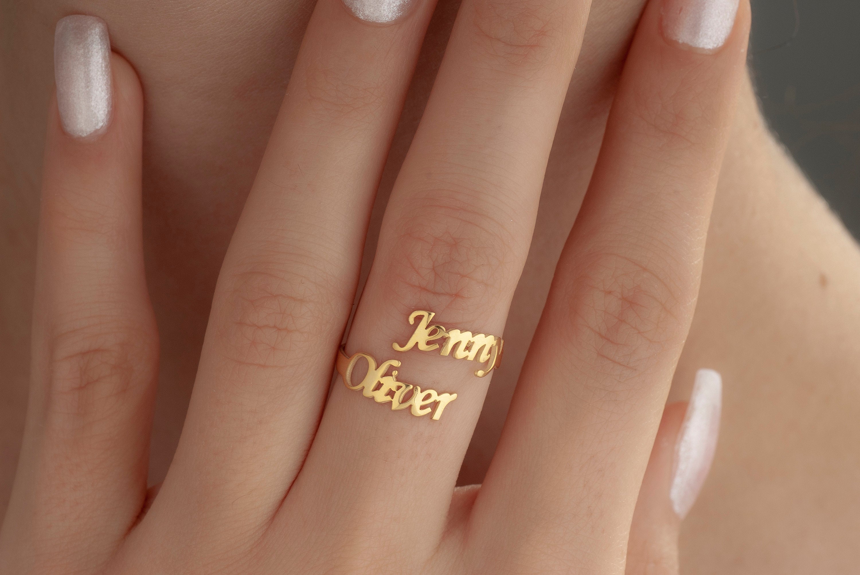 14K Gold Double Name Ring, Two Name Ring, Gold Couple Name Ring, Best Friend Gift, Personalized Ring for Women,Dainty Name Ring, Custom Ring