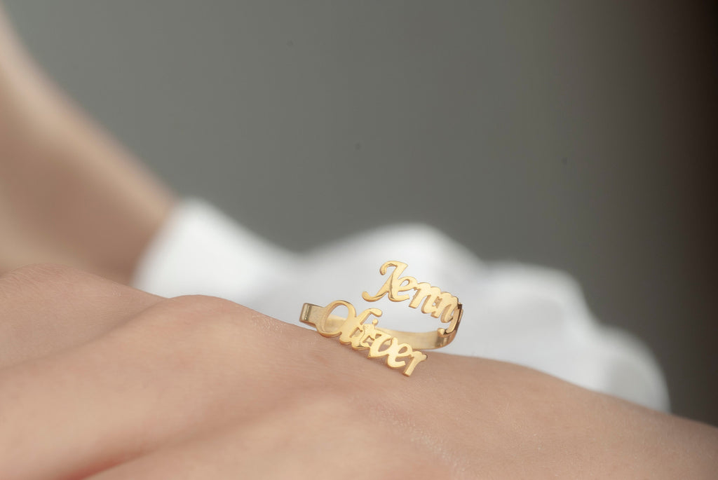 14K Gold Double Name Ring, Two Name Ring, Couple Name Ring, Best Friend Gift, Personalized Double Name Ring ,Dainty Name Ring, Custom Ring
