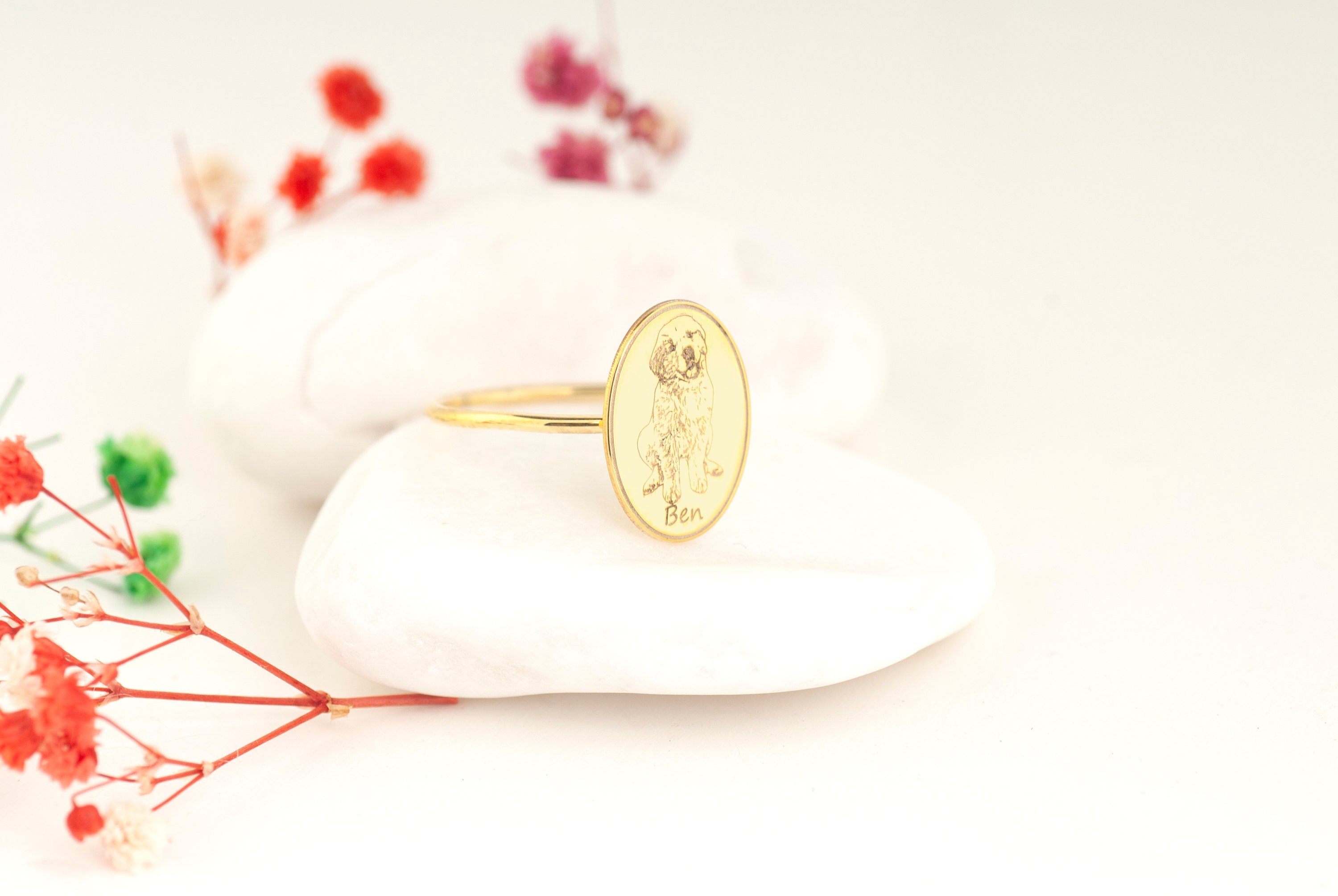 14K Gold Dog Photo Signet Ring, Custom Pet Engraved Jewelry, Pet Photo Ring, Personalized Pet Ring, Dog Picture Ring, Pet Jewelry, Mom Ring