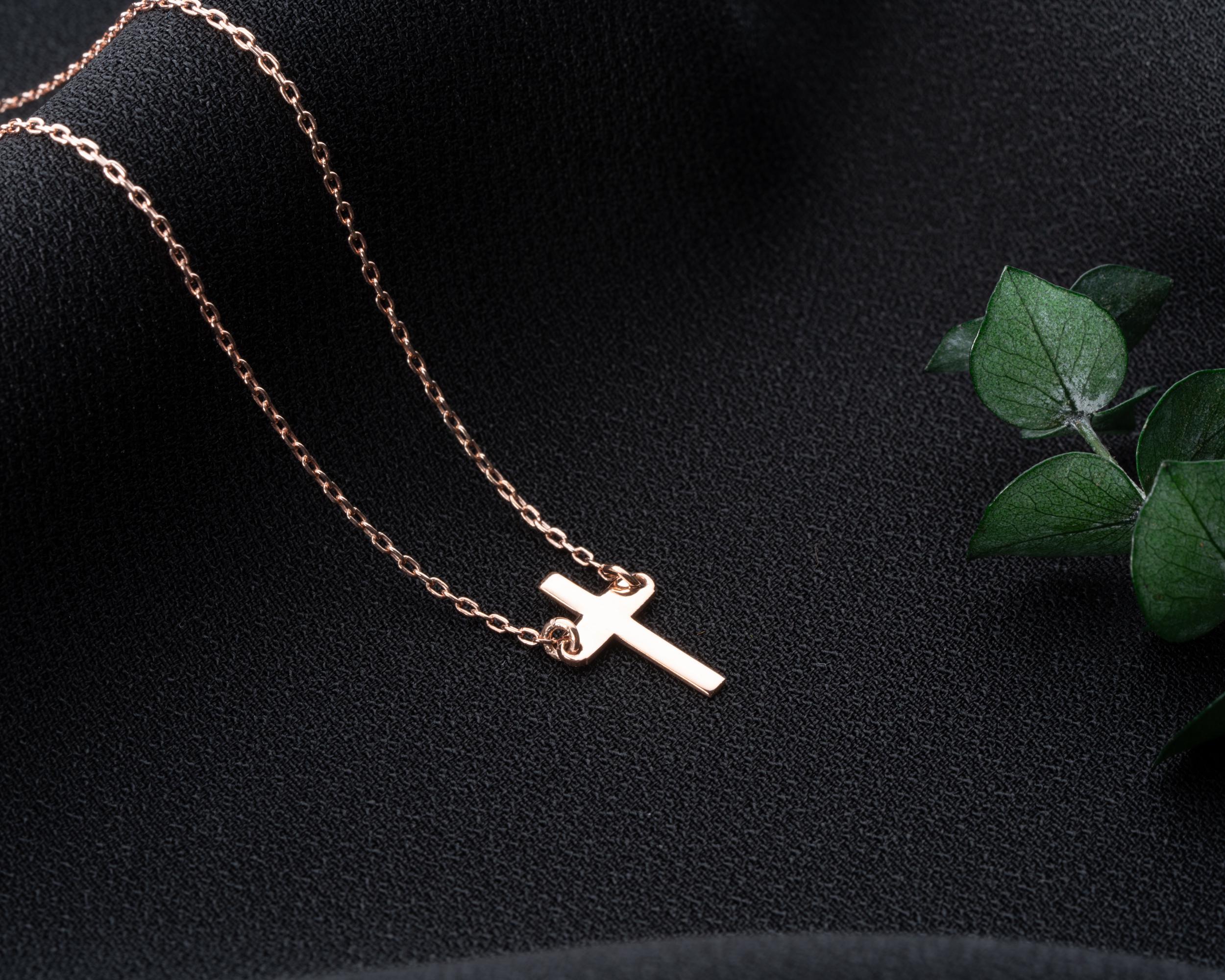 14K Gold Cross Necklace, Dainty Religious Necklace, 8K Gold Cross Necklace, Cathalic Crucifix Necklace, Christian Cross, Gift For Mother