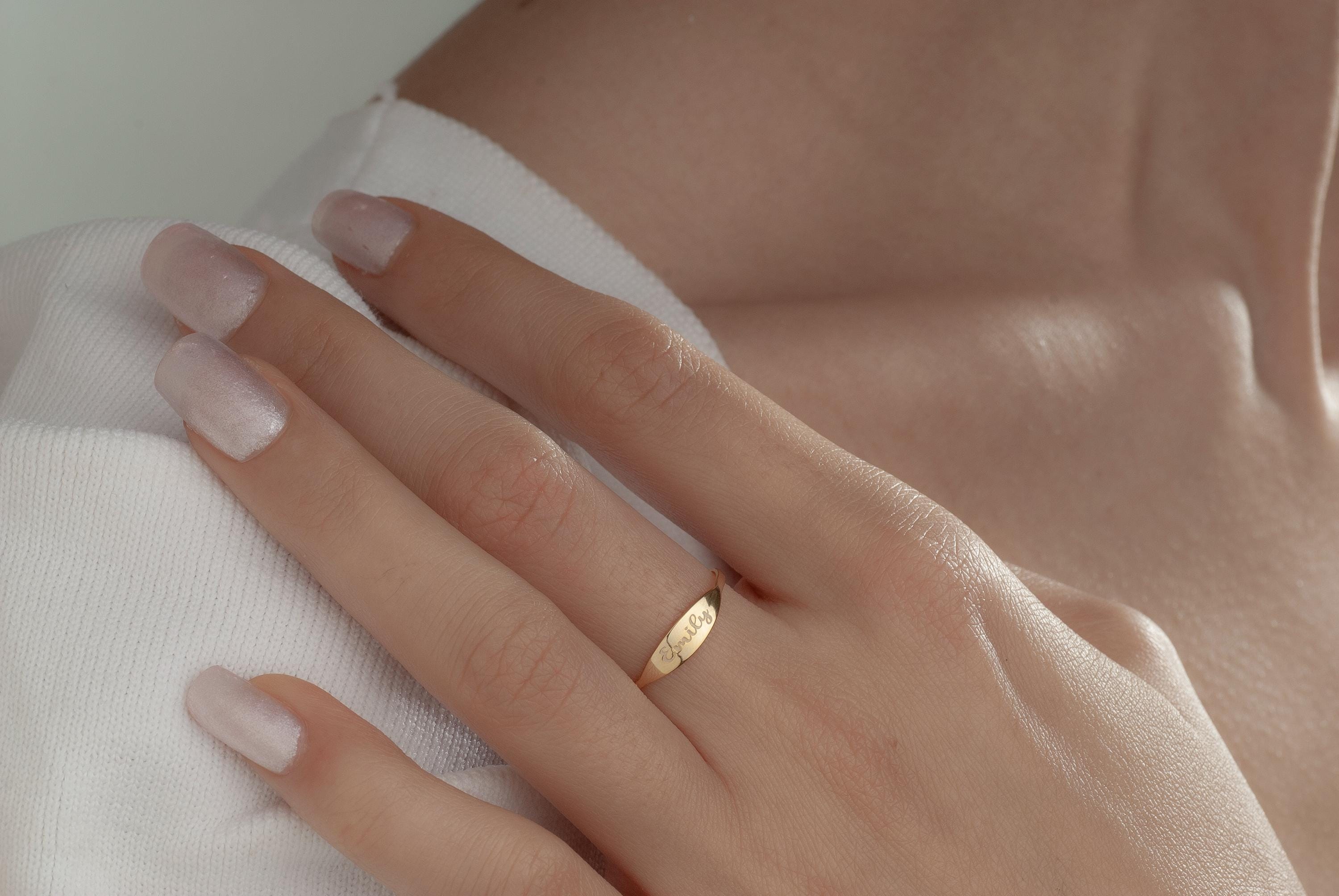 Stacking Minimalist Name Rings, Custom Gold Engraved Skinny Band Ring, Dainty Name Ring, Delicate Band Ring,Engraved Name Ring, Minimal Ring