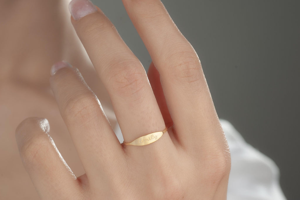 Stacking Minimalist Name Rings, Custom Gold Engraved Skinny Band Ring, Dainty Name Ring, Delicate Band Ring,Engraved Name Ring, Minimal Ring