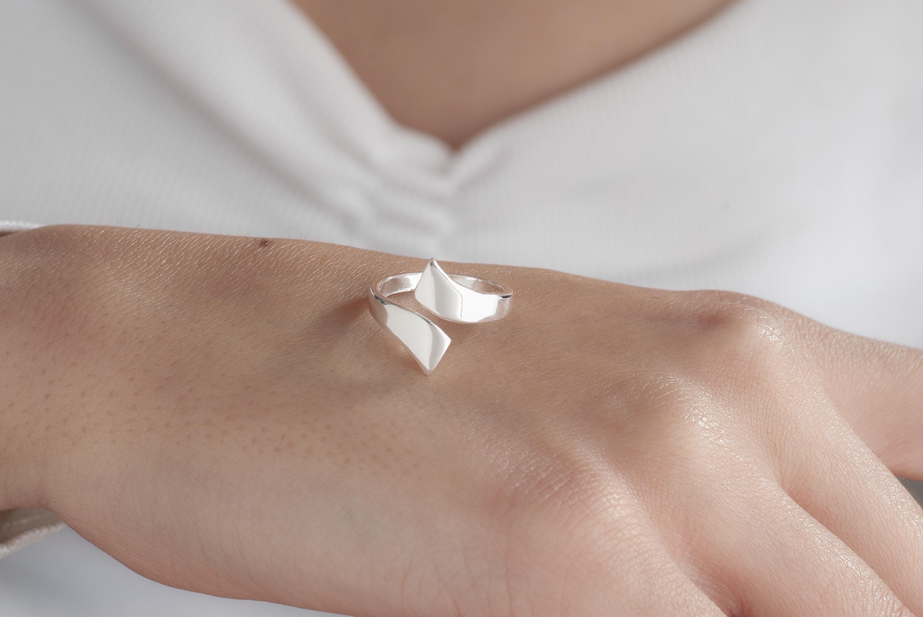 925K Sterling Silver Ring, Chunky Ring, Silver Wrap Ring, Minimalist Ring, Adjustable Ring, Abstract Geometric Ring, Wide Ring, Trendy Ring