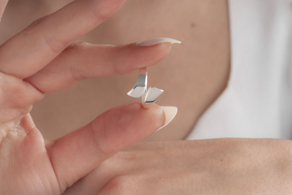 925K Sterling Silver Ring, Chunky Ring, Silver Wrap Ring, Minimalist Ring, Adjustable Ring, Abstract Geometric Ring, Wide Ring, Trendy Ring