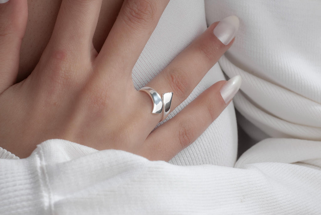 925K Sterling Silver Ring, Chunky Ring, Silver Wrap Ring, Minimalist Ring, Adjustable Ring, Abstract Geometric Ring, Wide Ring, Trendy Ring