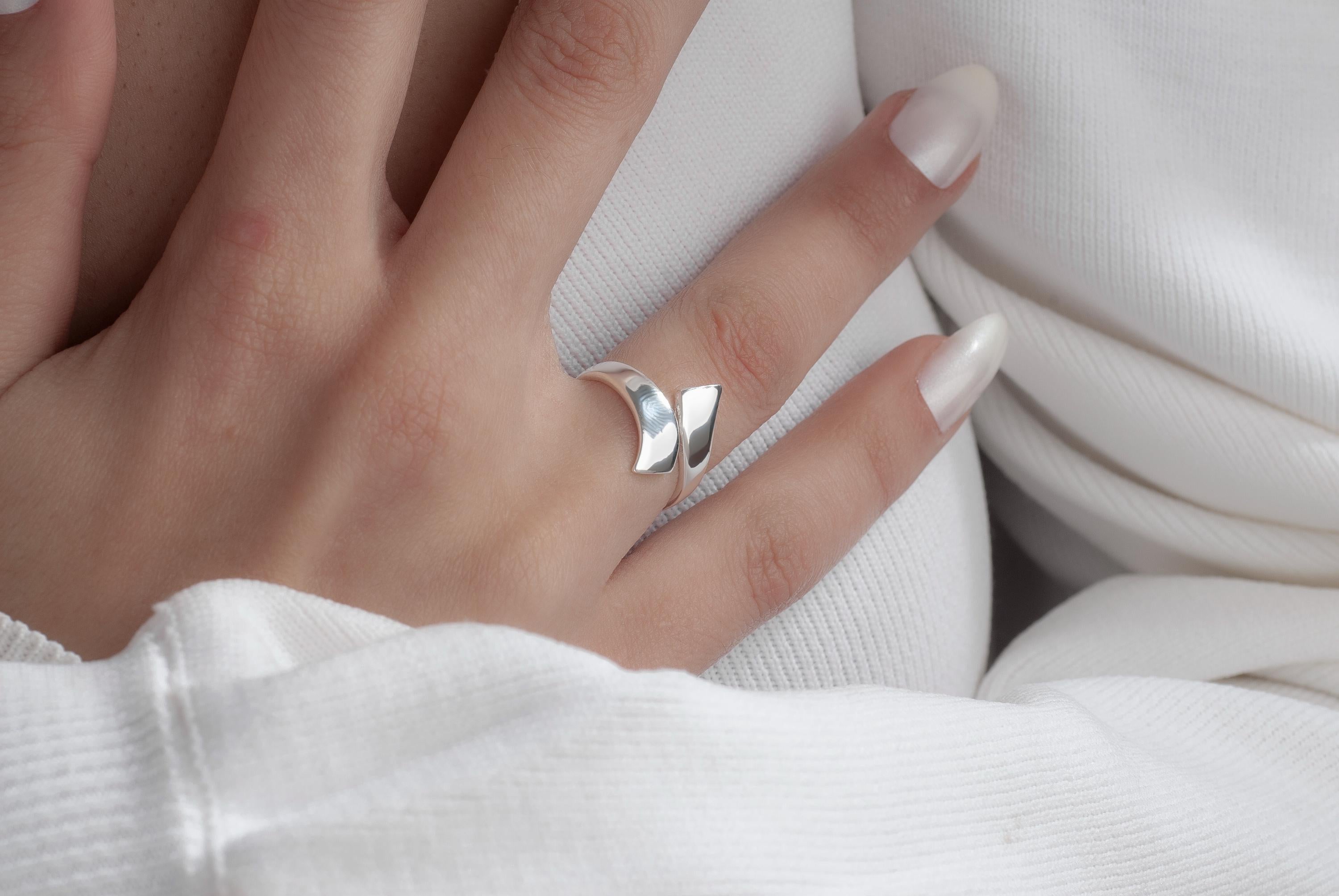925K Sterling Silver Ring, Chunky Ring, Silver Wrap Ring, Minimalist Ring, Adjustable Ring, Abstract Geometric Ring, Wide Ring, Trendy Ring