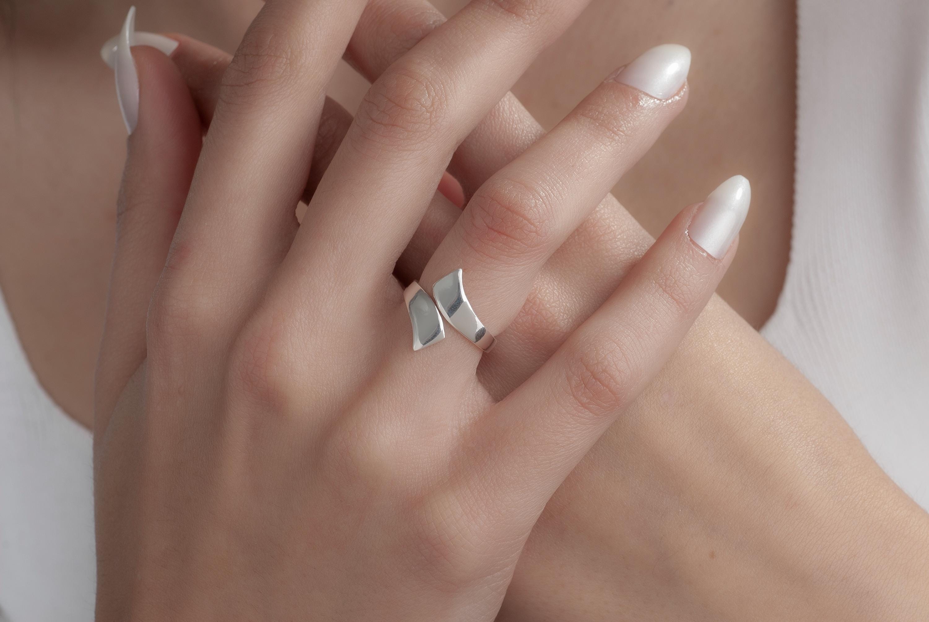 925K Sterling Silver Ring, Chunky Ring, Silver Wrap Ring, Minimalist Ring, Adjustable Ring, Abstract Geometric Ring, Wide Ring, Trendy Ring