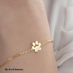 14K Gold Pet Paw Print Bracelet, Personalized Dog Paw Bracelet, Tiny Paw Name Bracelet, Paw Name Charm, Personalized Dog Memorial Gift