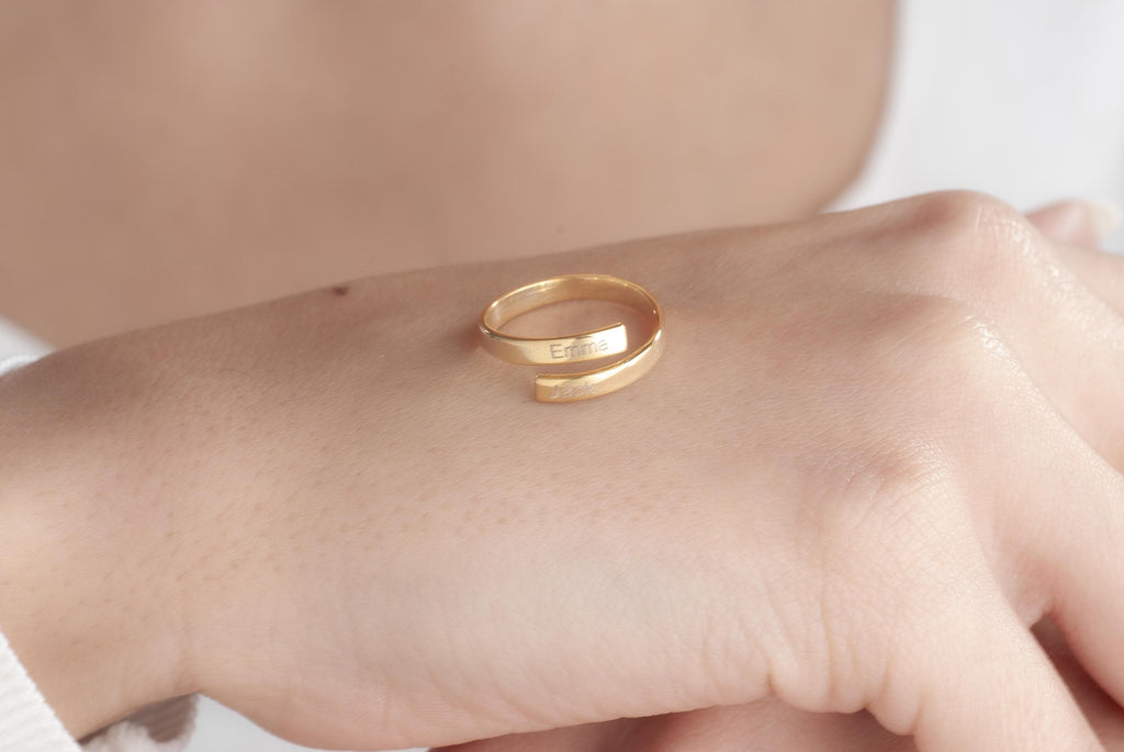14K Solid Gold Double Name Ring, Engraved Two Name Ring, Couple Name Ring, Rings for Women, Engagement Ring, Promise Ring, Best Friend Gift
