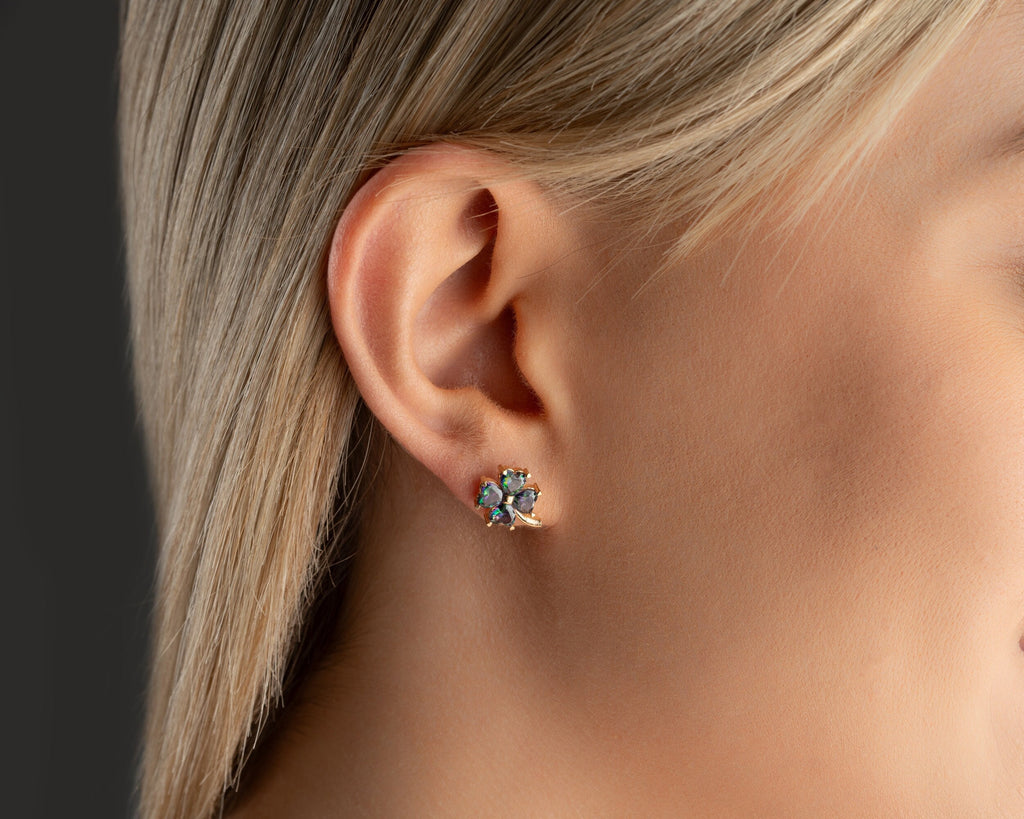 Elegant Mystical Topaz Clover Earrings, Sterling Silver Lucky Earrings, Cute Earrings For Her, Four Leaf Dainty Earrings, Flower Earrings