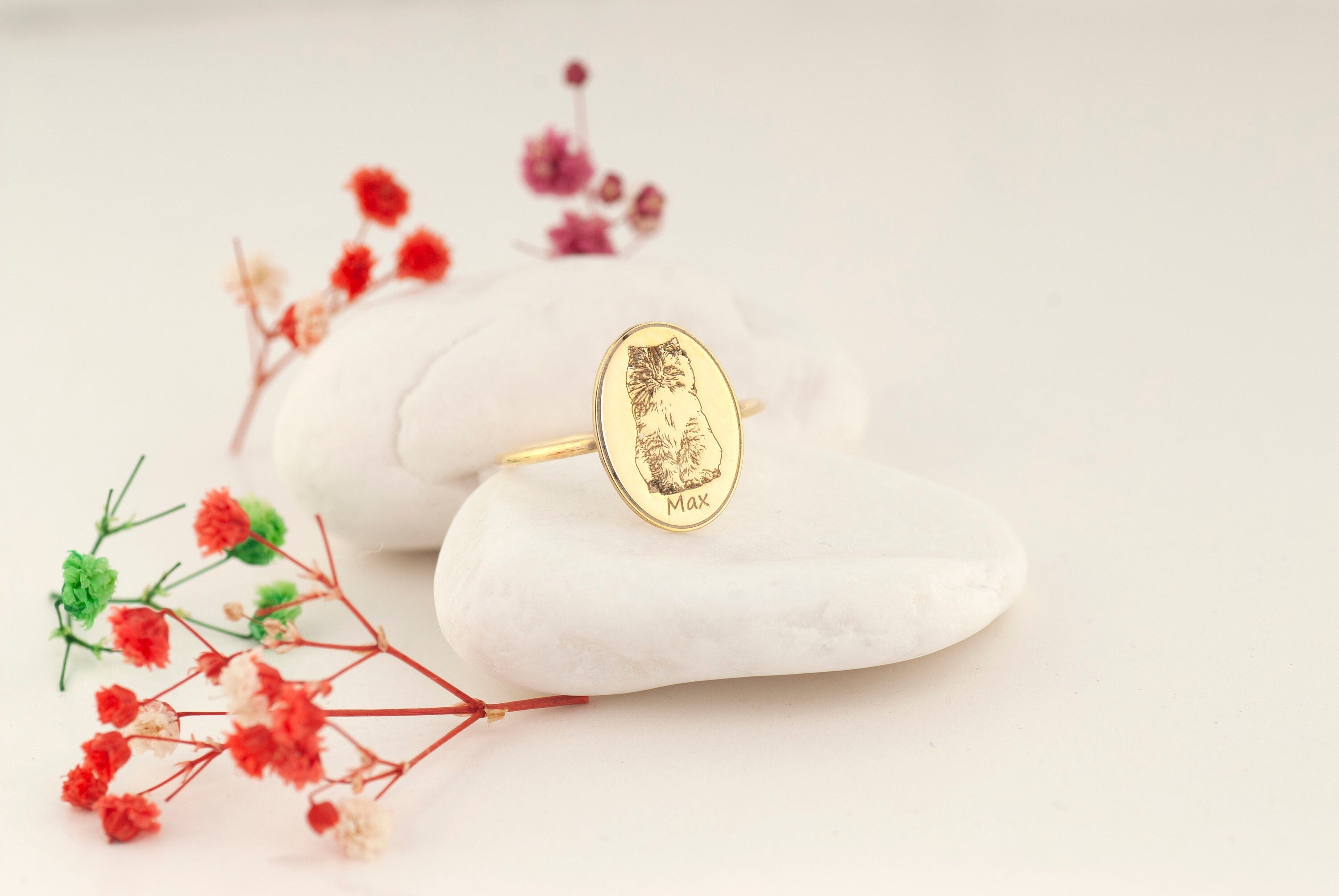 Costum 14K Gold Dog Photo Signet Ring, Personalized Pet Engraved Jewelry, Pet Photo Ring, Custom Pet Ring, Dog Ring, Pet Jewelry, Mom Ring