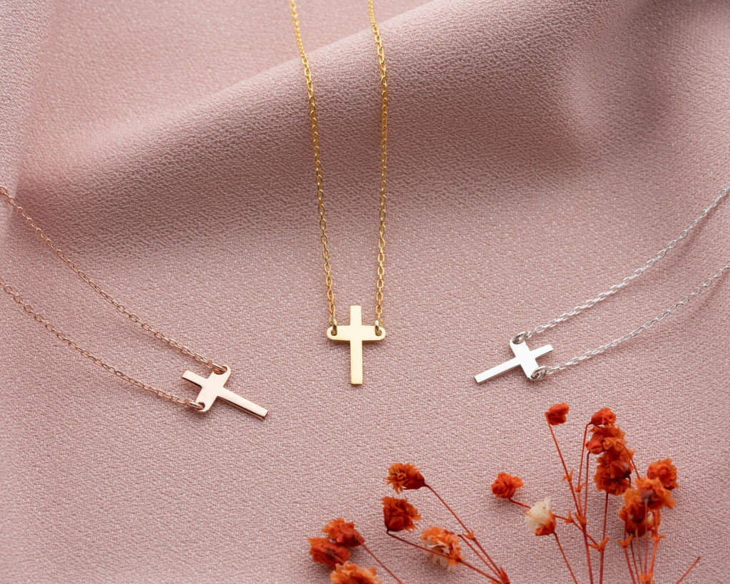 14K Gold Cross Necklace, Dainty Religious Necklace, 8K Gold Cross Necklace, Cathalic Crucifix Necklace, Christian Cross, Gift For Mother