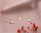 14K Gold Cross Necklace, Dainty Religious Necklace, 8K Gold Cross Necklace, Cathalic Crucifix Necklace, Christian Cross, Gift For Mother