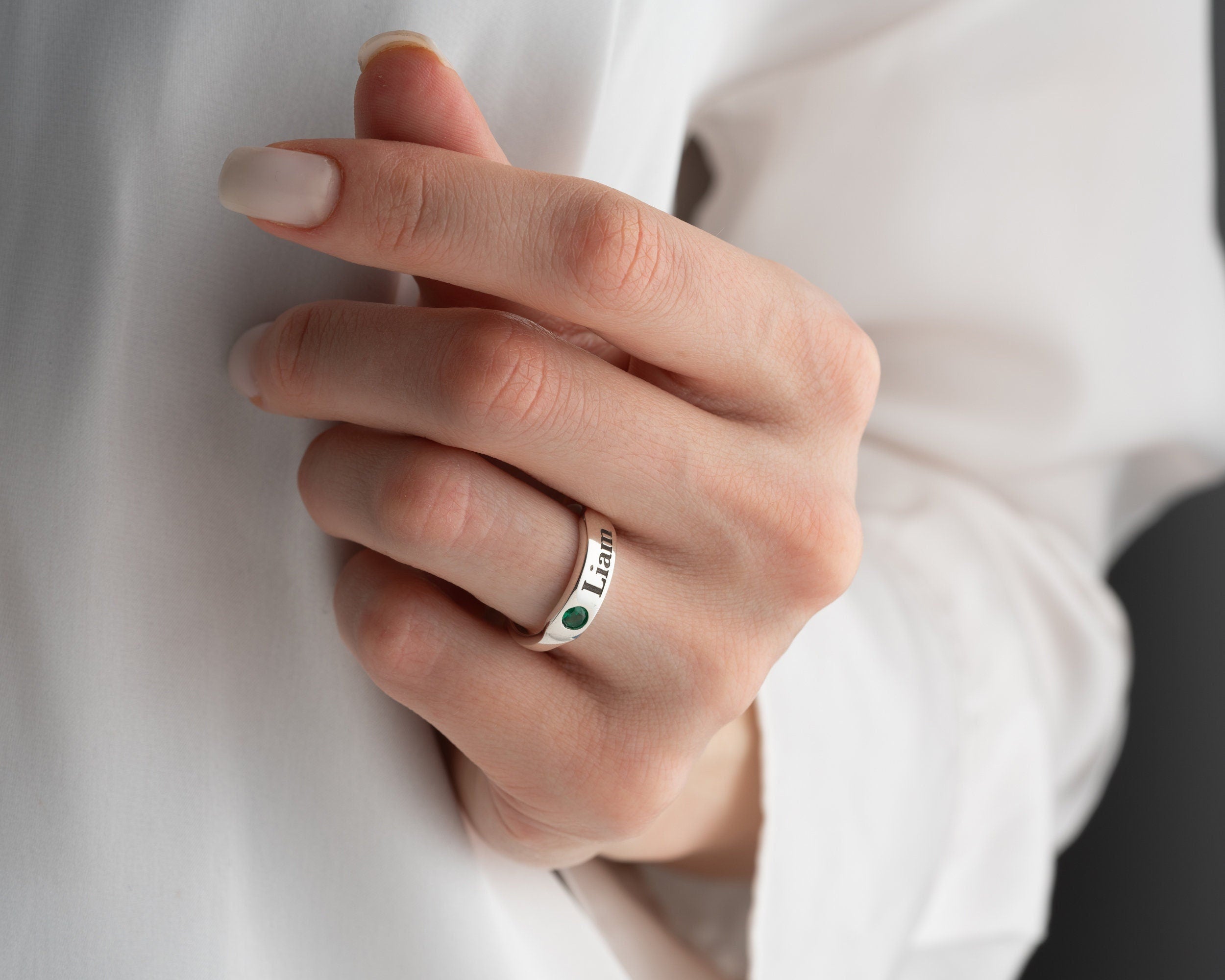 Sterling Silver Name Ring With Birthstone, Adjustable Name Ring, Gift ForMom, Minimalist Initial Ring, Dainty Silver Initial Ring
