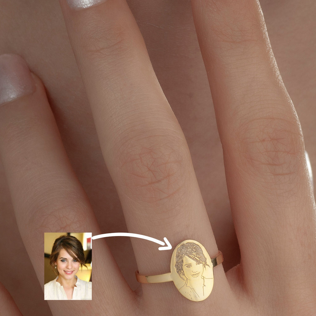 Personalized Photo Engraved Ring in 14K Gold, Silver Portrait Ring, Custom Photo Ring, Custom Picture Ring, Memorial Ring, Gift for Mom