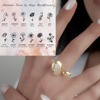 14K Gold Chunky Birth flower Ring, Adjustable Dome Ring, Birth Flower Jewelry, Stackable Rings, Chunky Ring, Stacking Ring, Valentines Gift