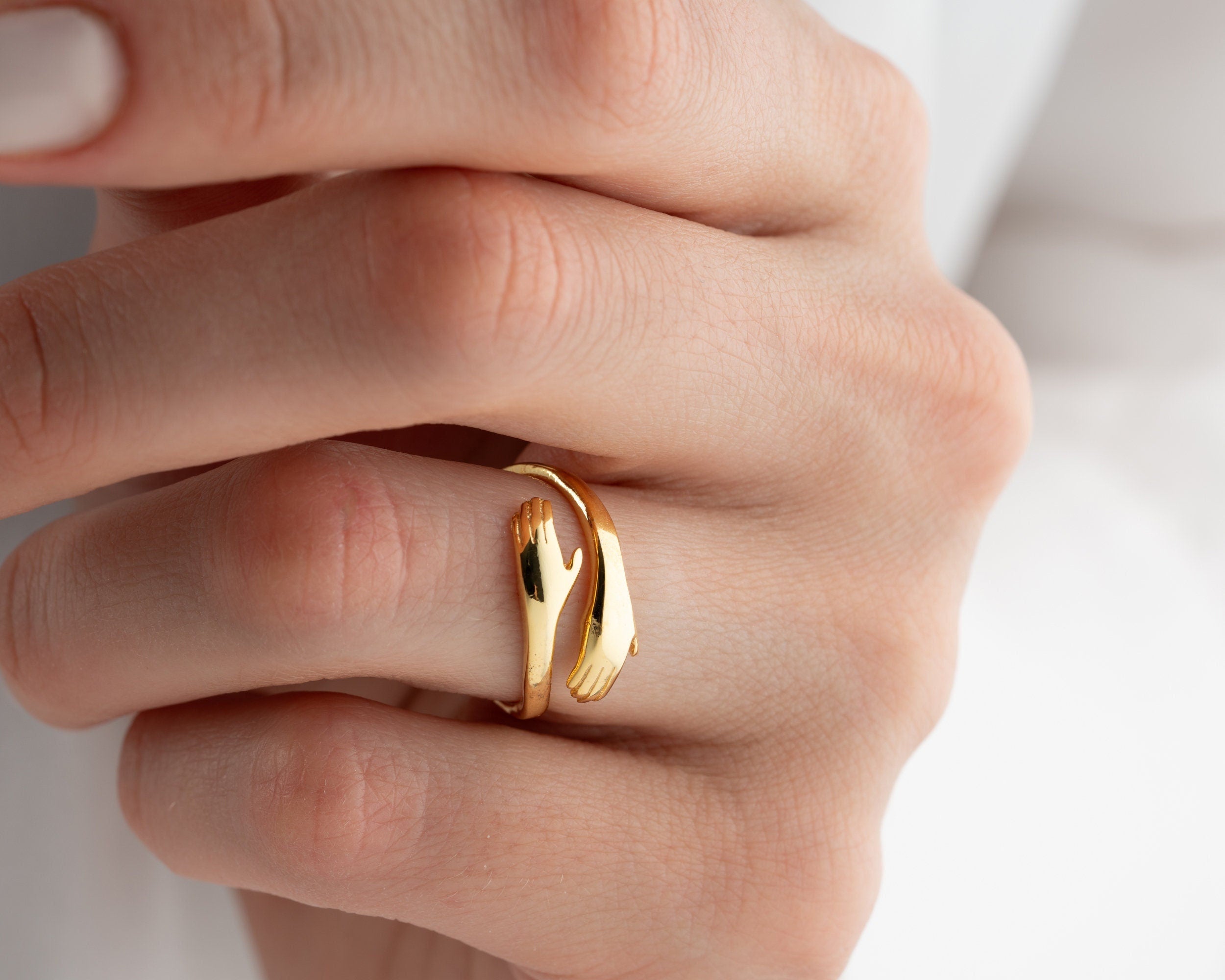 14K Gold Adjustable Love Hug Ring, Gold Embracing Hands Ring, 8K Solid Gold Hug Ring, Couple Wrap Ring, Friendship Ring, Couple Rings