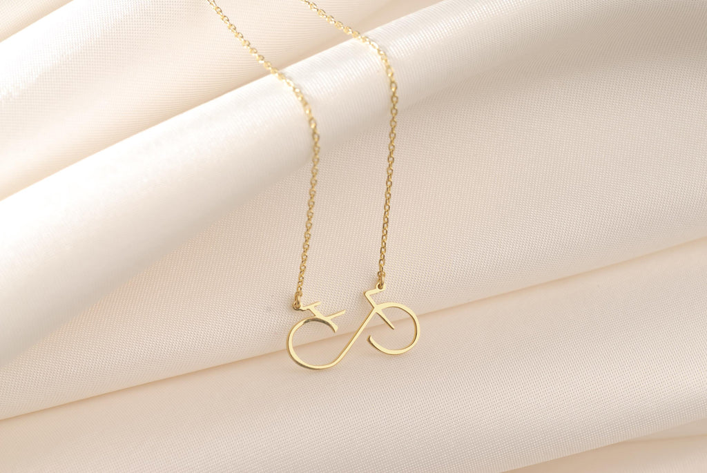 14K Gold Bike Necklace, Bicycle Necklace, Cyclist Necklace, Sports Necklace, Minimal Bike Pendant, Cycling Gift, Bike Lover Gift,Travel Gift