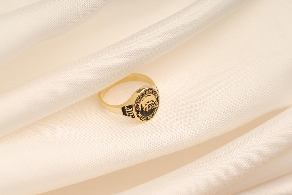 14K Gold Personalized College Class Ring, Custom College Ring, School Crest Emblem Ring, Family Crest Ring, Graduation Ring, Christmas Gift