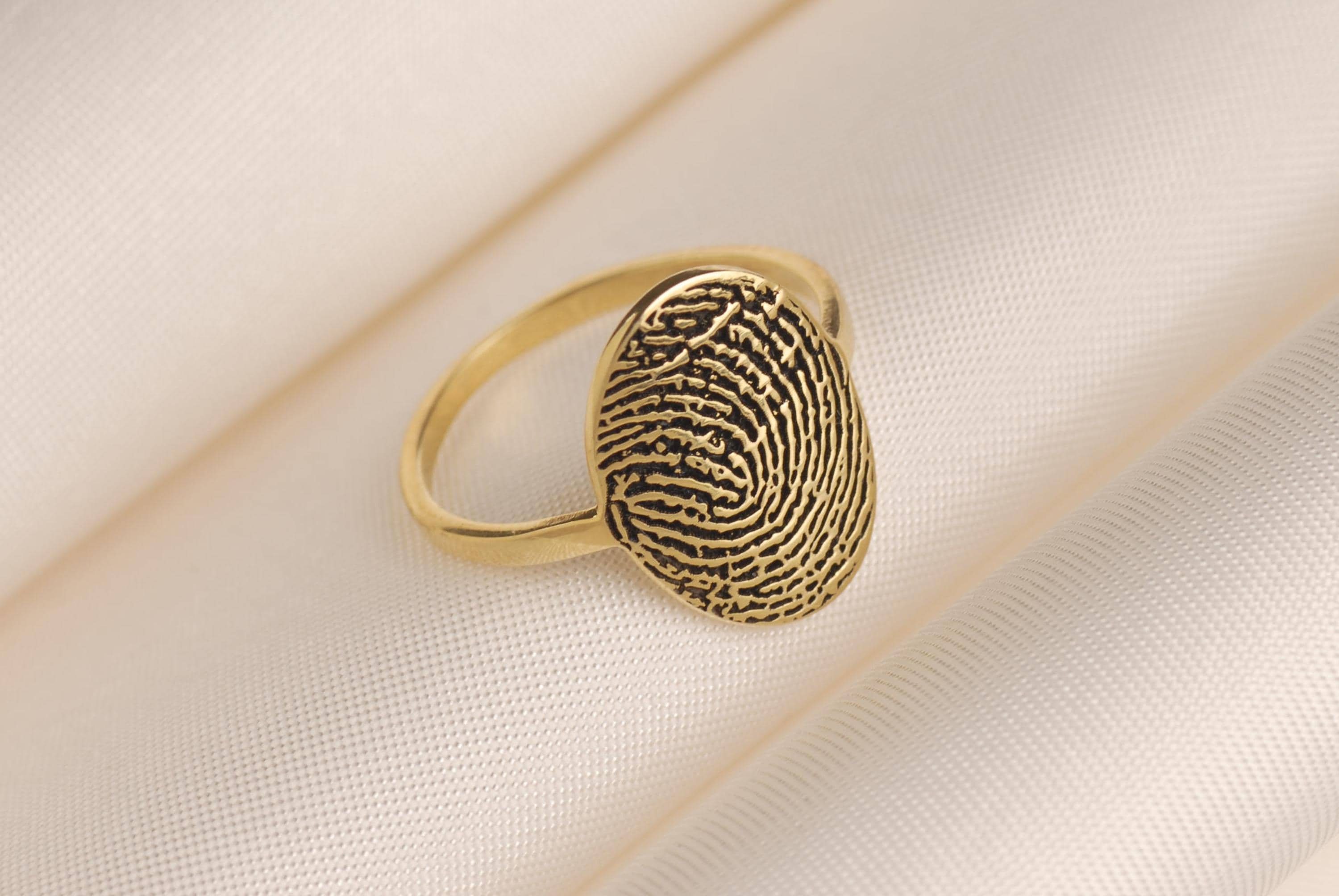 Actual 14K Gold Fingerprint Engraved Ring, Personalized Fingerprint Band, Dog Nose Print Ring, Custom Memorial Jewelry, Christmas Gift