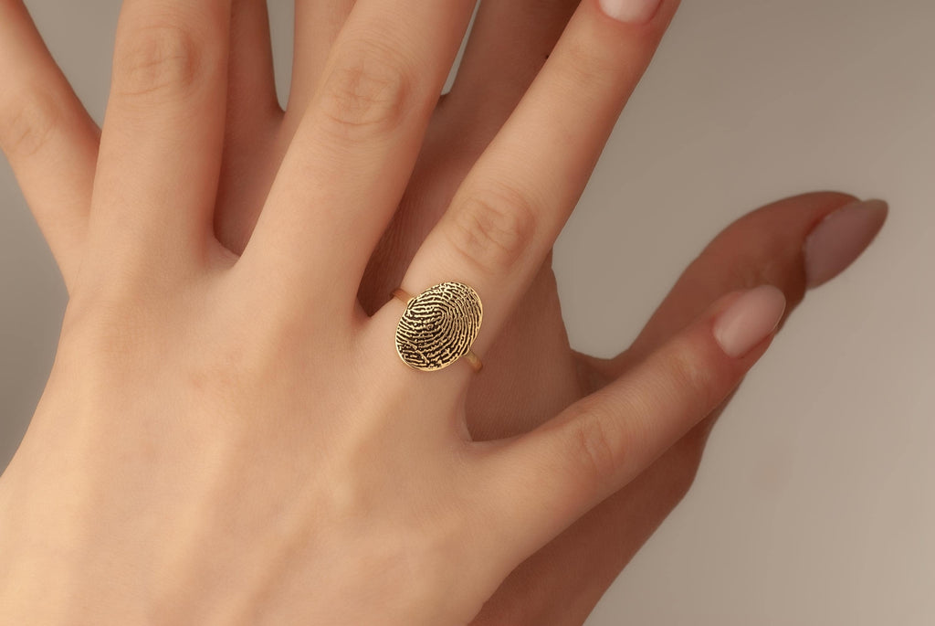Actual 14K Gold Fingerprint Engraved Ring, Personalized Fingerprint Band, Dog Nose Print Ring, Custom Memorial Jewelry, Christmas Gift