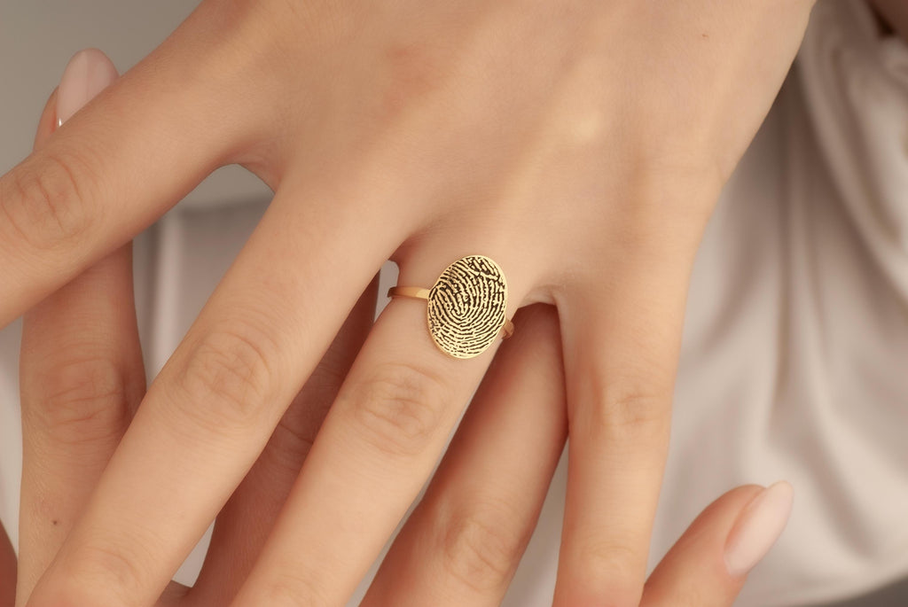 Actual 14K Gold Fingerprint Engraved Ring, Personalized Fingerprint Band, Dog Nose Print Ring, Custom Memorial Jewelry, Christmas Gift