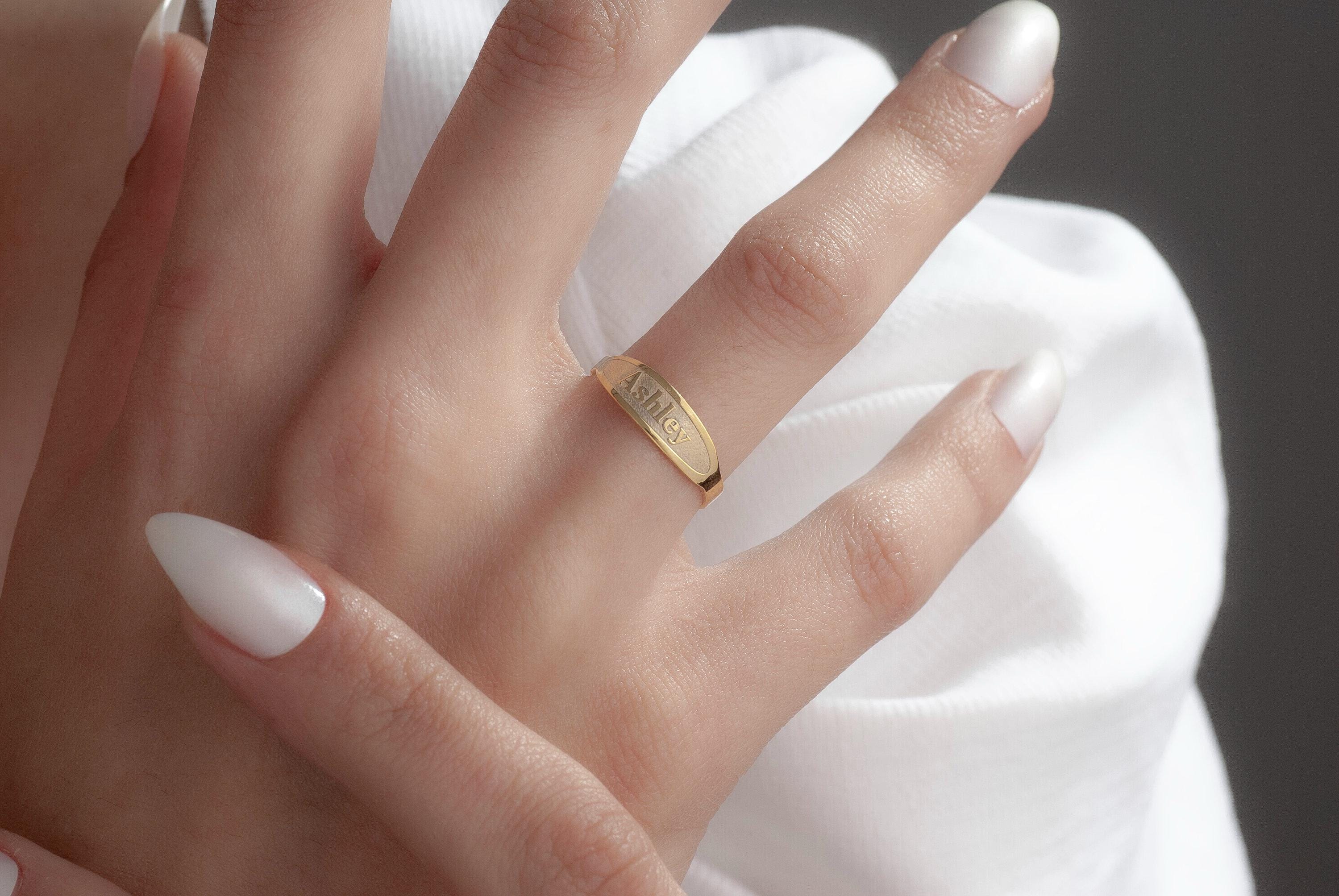 Personalized Name Ring in 14K Gold, Engagement Ring, Custom Engraved Name Ring, Engraved Ring Gift for Women, Embossed Initial Name Ring