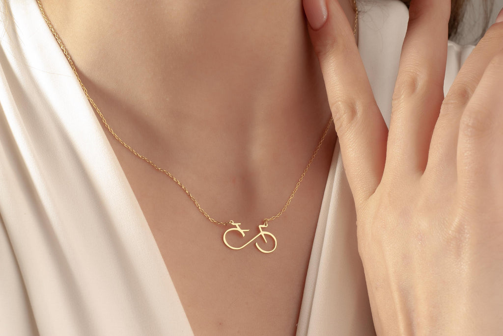 14K Gold Bike Necklace, Bicycle Necklace, Cyclist Necklace, Sports Necklace, Minimal Bike Pendant, Cycling Gift, Bike Lover Gift,Travel Gift