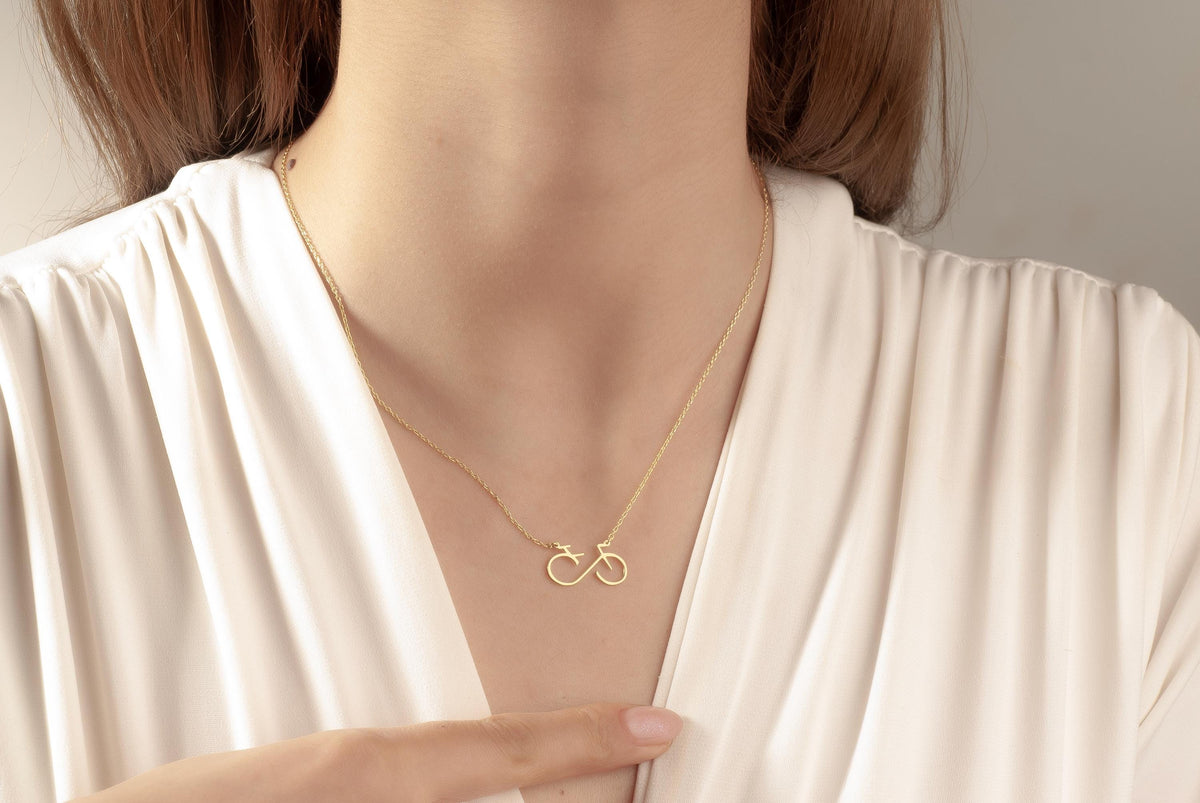 14K Gold Bike Necklace, Bicycle Necklace, Cyclist Necklace, Sports Necklace, Minimal Bike Pendant, Cycling Gift, Bike Lover Gift,Travel Gift