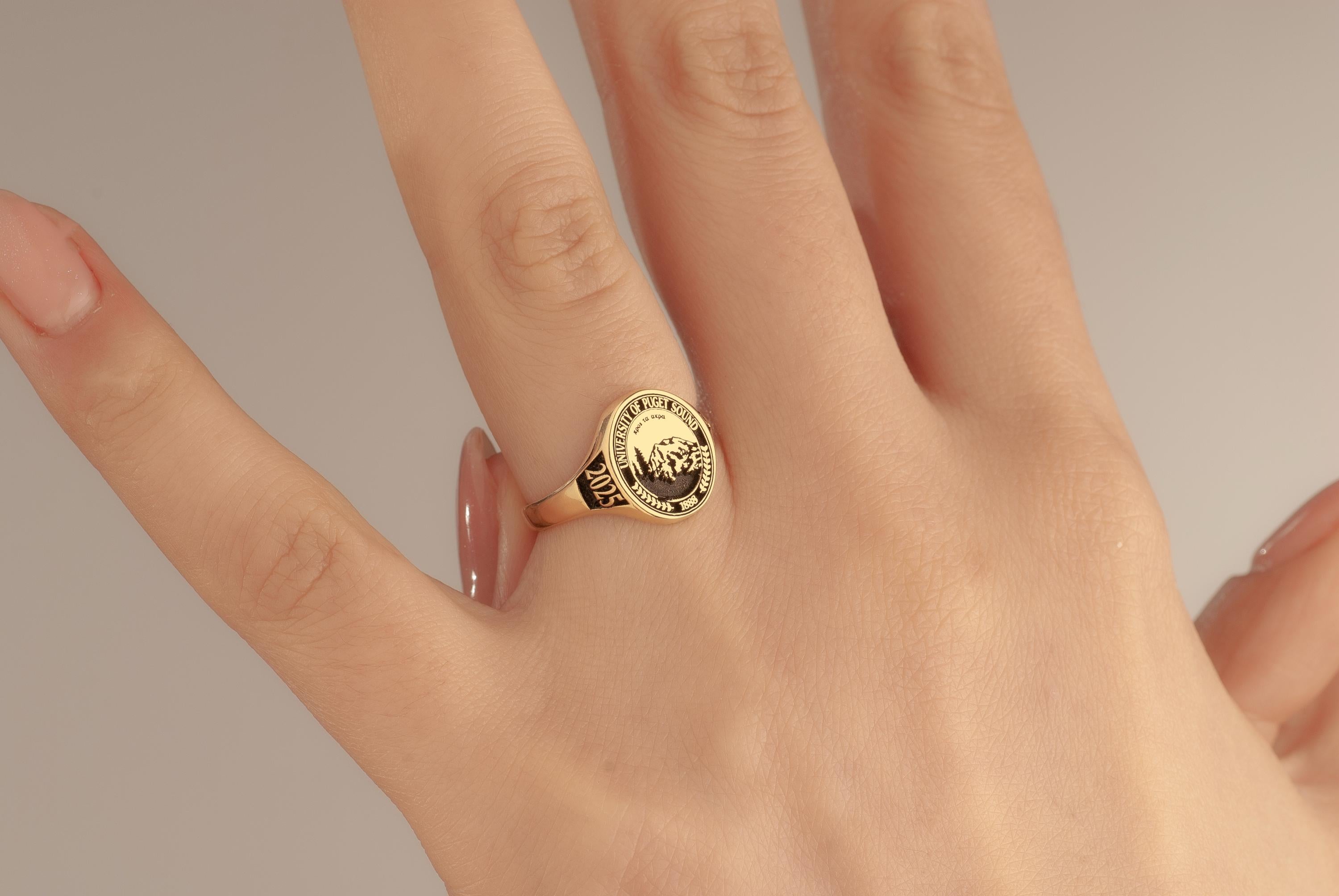 14K Gold College Class Ring, Personalized Graduation Ring, School Emblem Ring, Family Crest Signet Ring, School Logo Ring, Graduation Gift