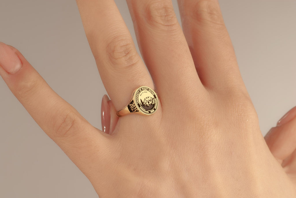 14K Gold Personalized College Class Ring, Custom College Ring, School Crest Emblem Ring, Family Crest Ring, Graduation Ring, Christmas Gift