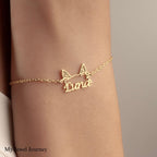Custom 14K Gold Cat Ear Name Bracelet, Cat Ear Pendant, Cat Lover Necklace, Pet Jewelry, Personalized Pet Memorial Jewelry, Gift For Mom