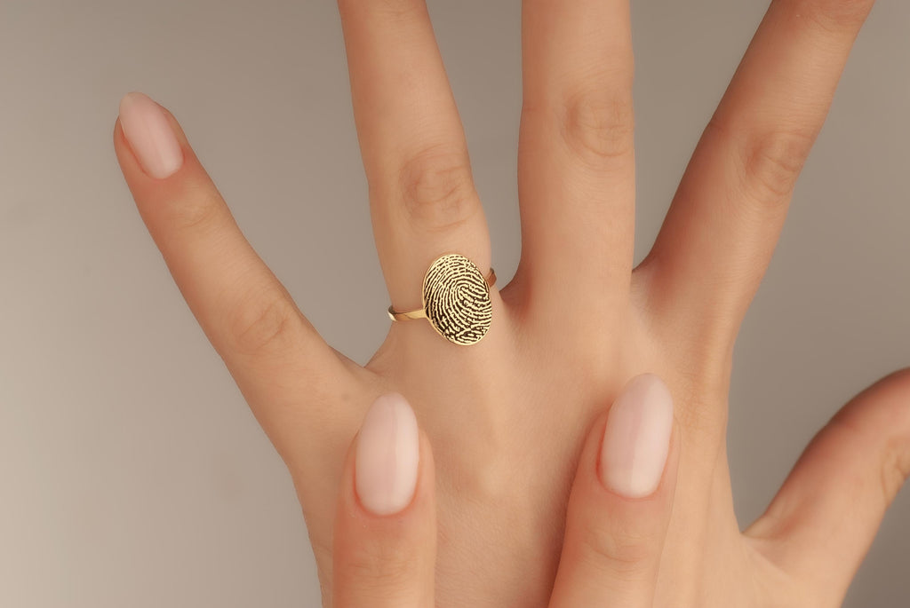 Actual 14K Gold Fingerprint Engraved Ring, Personalized Fingerprint Band, Dog Nose Print Ring, Custom Memorial Jewelry, Christmas Gift