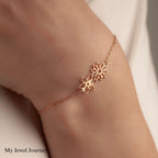 Personalized 14K Gold Birth Flower Bracelet, Birth Flower Family Bracelet, Personalized Gift for Mom, Birth Flowers Jewelry, Birthday Gift