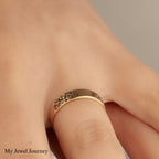 14K Gold Birthflower Ring, Mother Birth Flower Ring, Custom Engraved Floral Band Ring, Personalized Family Ring, Christmas Gift