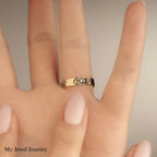 14K Gold Birthflower Ring, Mother Birth Flower Ring, Custom Engraved Floral Band Ring, Personalized Family Ring, Christmas Gift
