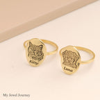 Custom 14K Gold Pet Portrait Ring, Dog Photo Ring, Cat Engraved Ring, Pet Photo Jewelry, Dog Memorial Jewelry, Gift For Dog Mom