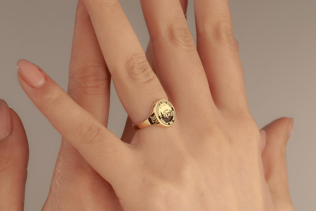 Custom 14K Solid Gold School Emblem Class Ring, Graduation Ring, College Ring, Senior Year Gift, Custom Crest Ring, Engraved Graduatin Gift
