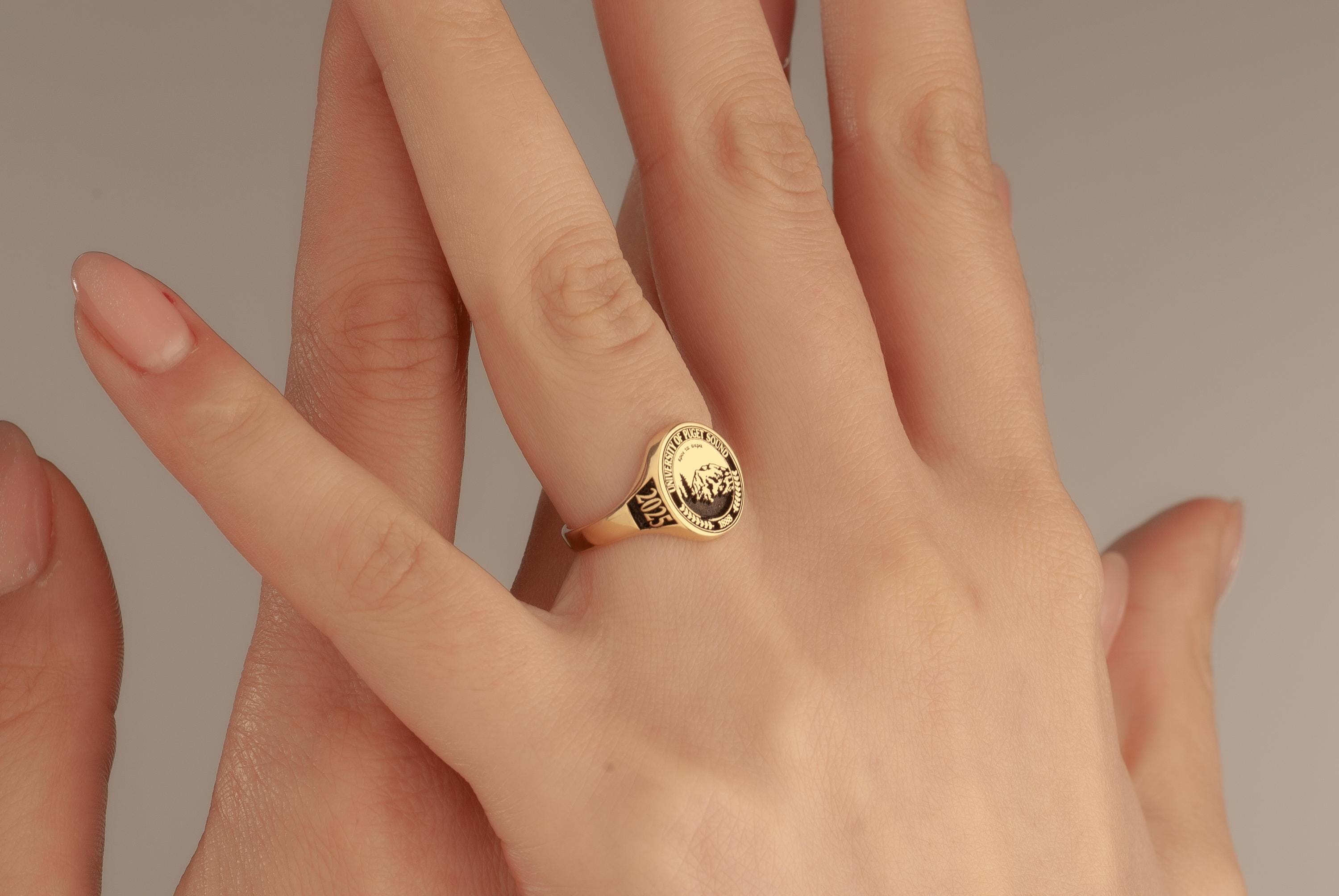 Custom 14K Solid Gold School Emblem Class Ring, Graduation Ring, College Ring, Senior Year Gift, Custom Crest Ring, Engraved Grad Gift