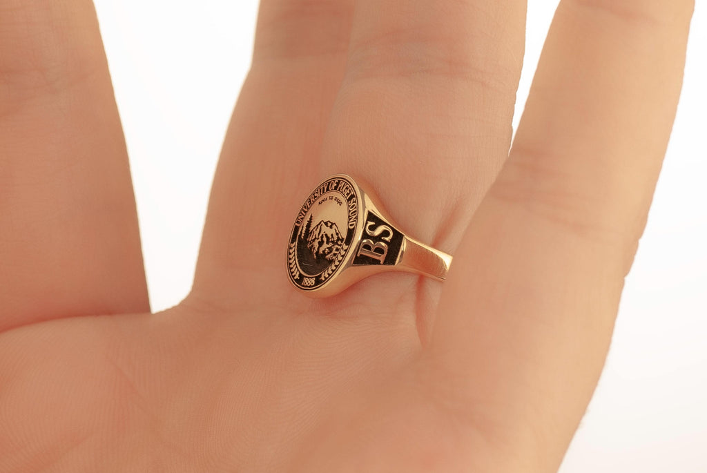 Custom 14K Solid Gold School Emblem Class Ring, Graduation Ring, College Ring, Senior Year Gift, Custom Crest Ring, Engraved Graduatin Gift