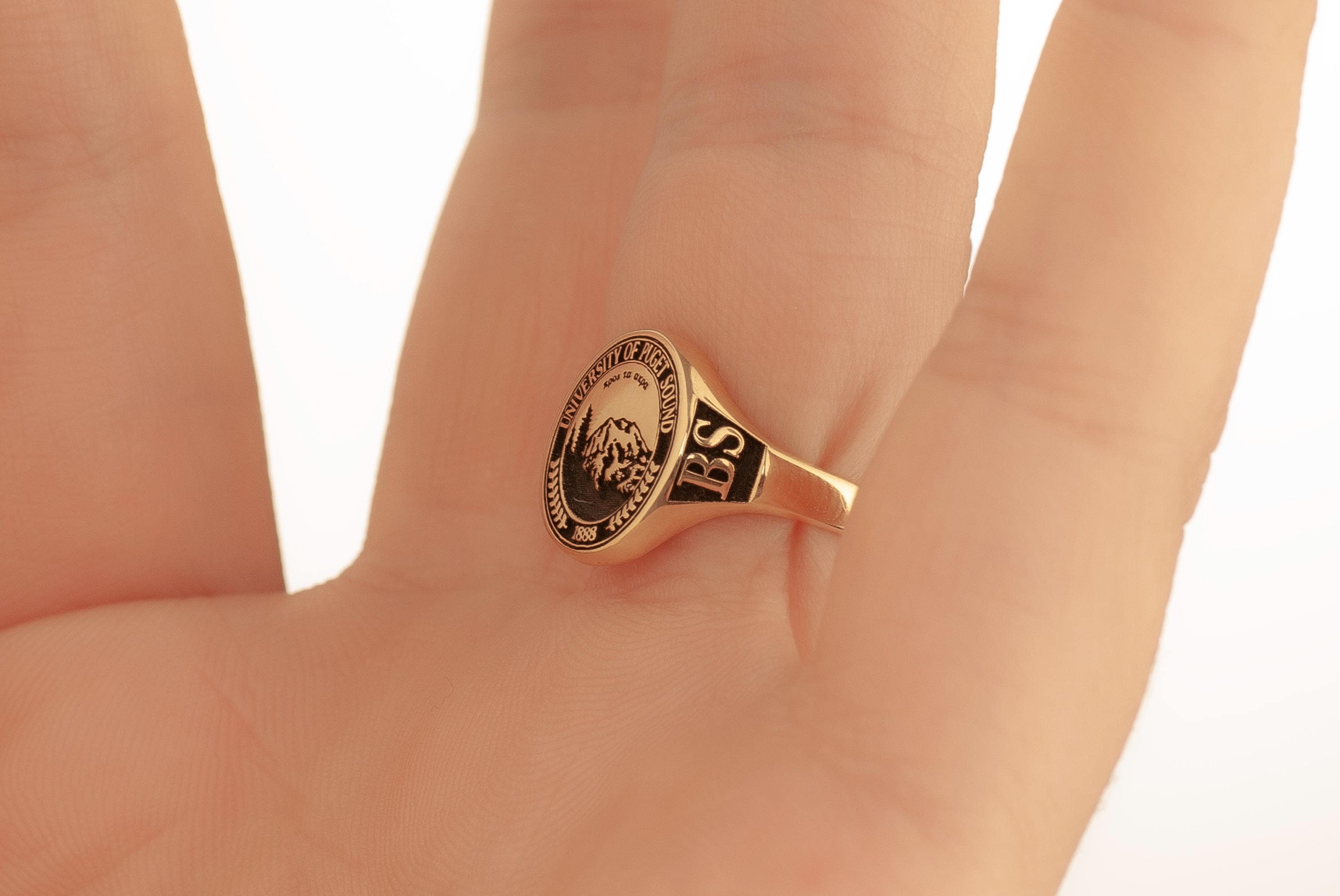 Custom 14K Solid Gold School Emblem Class Ring, Graduation Ring, College Ring, Senior Year Gift, Custom Crest Ring, Engraved Graduatin Gift