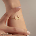 Custom 14K Gold Cat Ear Name Bracelet, Cat Ear Pendant, Cat Lover Necklace, Pet Jewelry, Personalized Pet Memorial Jewelry, Gift For Mom