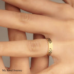 14K Gold Birthflower Ring, Mother Birth Flower Ring, Custom Engraved Floral Band Ring, Personalized Family Ring, Christmas Gift