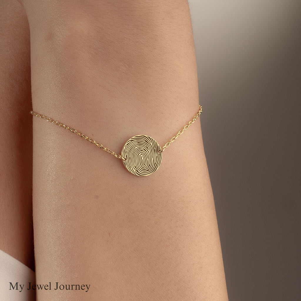 14K Gold Fingerprint Bracelet, Personalized Fingerprint Charm Bracelet, Dad Thumb Print Jewelry, Mom Memorial Jewelry, Remembrance Keepsake