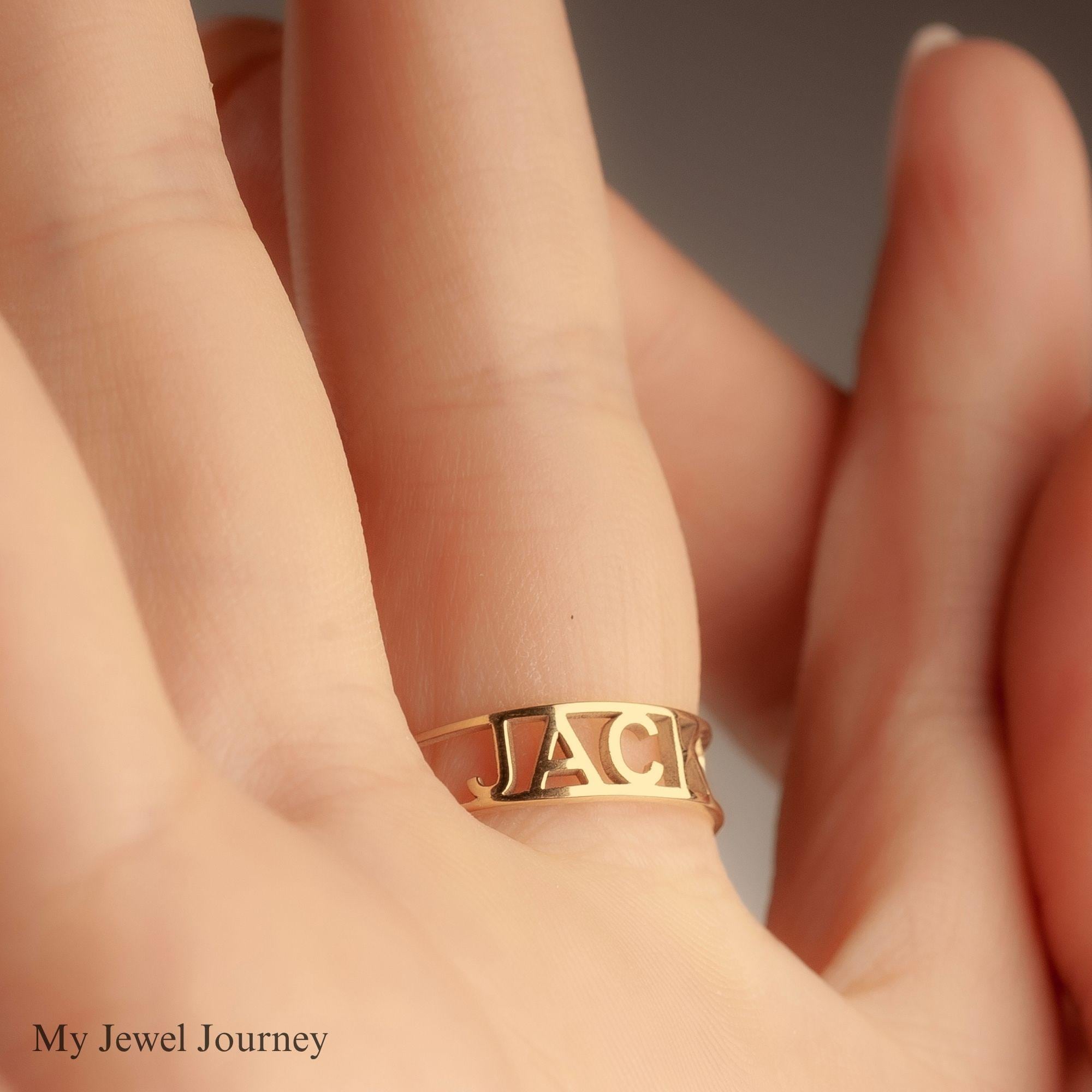 Custom 14K Gold Name Ring, Personalized Band Ring, Roman Numerals Ring, Gold Jewelry Gift Her, Personalized Christmas Gift, Gift For Mom