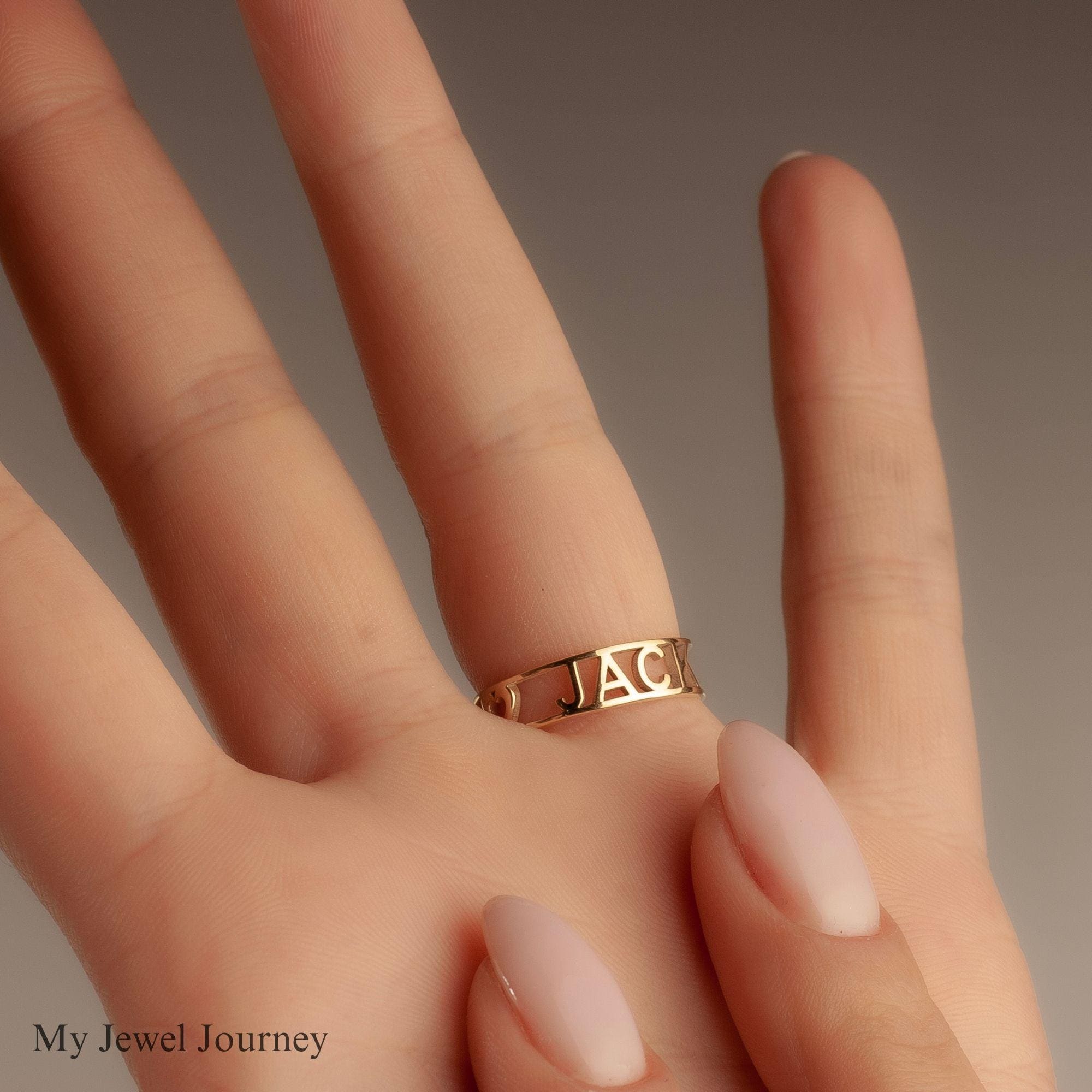 Custom 14K Gold Name Ring, Personalized Band Ring, Roman Numerals Ring, Gold Jewelry Gift Her, Personalized Christmas Gift, Gift For Mom