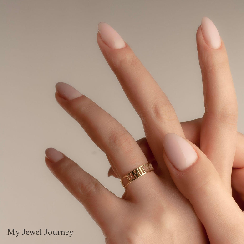 Custom 14K Gold Name Ring, Personalized Band Ring, Roman Numerals Ring, Gold Jewelry Gift Her, Personalized Christmas Gift, Gift For Mom